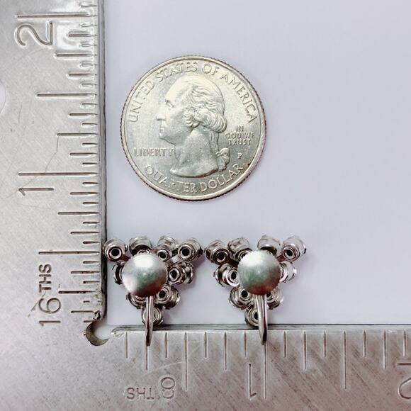 Vintage 1950s Earrings Purple Rhinestone Screw Back Mid Century Jewelry - Picture 10 of 13